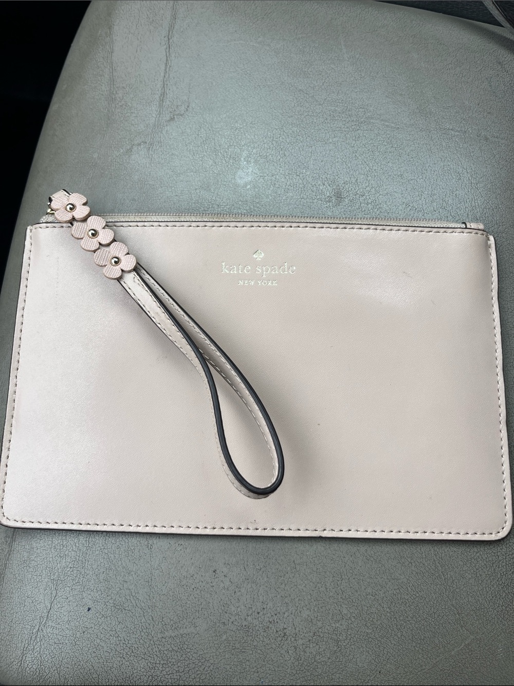 kate spade Blush Pink Leather Wristlet Clutch with Floral Strap